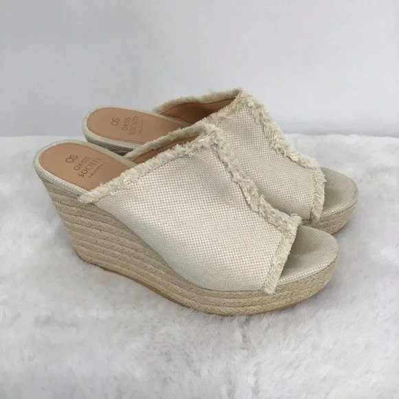 Oasis Society Espadrille Wedge Canvas Slid-On Platform Sandal Raw Hem Size 7.5 - Picture 3 of 10